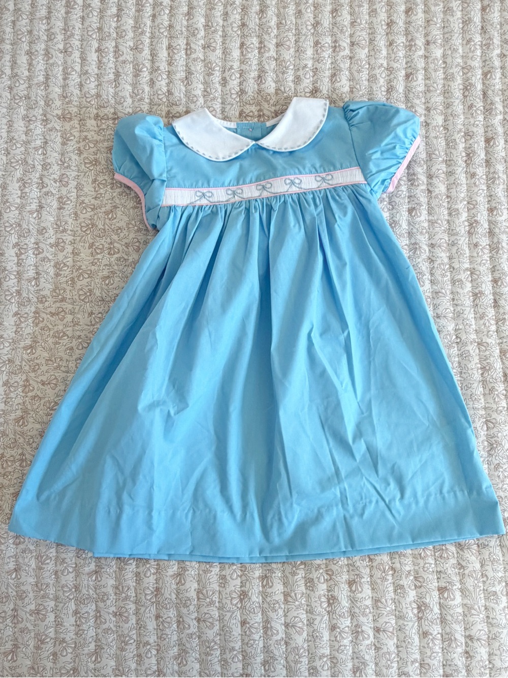 The Beaufort Bonnet Company Light Blue Dress with White Collar and Pink Trim